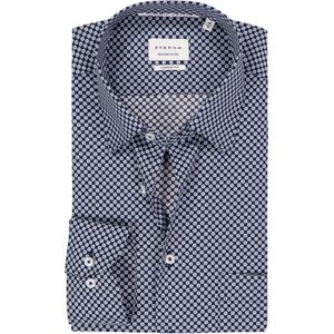 ETERNA - Comfort Fit Overhemd - Donkerblauw met Wit en Lichtblauw Dessin - Strijkvrij