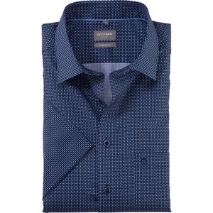 OLYMP Luxor comfort fit overhemd, korte mouw, structuur, marineblauw dessin