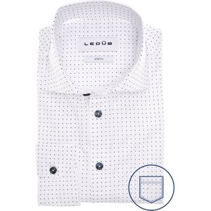 Ledub modern fit overhemd, popeline, wit met donkerblauw dessin