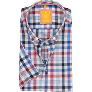 3 voor 99 | Redmond modern fit overhemd, korte mouw, Oxford, blauw, wit en rood geruit 47/48