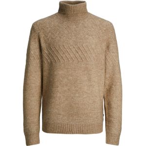 JACK & JONES Milo knit roll neck slim fit, heren pullover wolmengsel met col, beige melange -  Maat: L