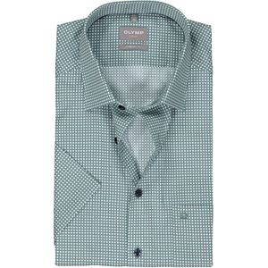 OLYMP comfort fit overhemd, korte mouw, popeline, wit met blauw en groen dessin 46