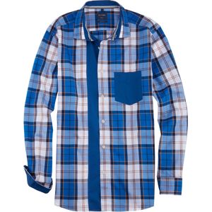 OLYMP Casual regular fit overhemd, twill, blauw geruit 45/46
