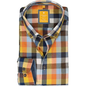 3 voor 99 | Redmond modern fit overhemd, herringbone, blauw, oranje en geel geruit 43/44