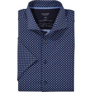 OLYMP 24/7 Level 5 body fit overhemd, korte mouw, tricot, marineblauw dessin