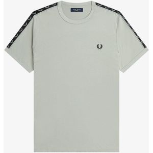 Fred Perry Taped Ringer regular fit T-shirt M6347, korte mouw O-hals, Limestone/black, grijs -  Maat: XL