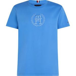 Tommy Hilfiger Tonal Laurel Embro Tee, heren T-shirt korte mouw O-hals, middenblauw -  Maat: XL