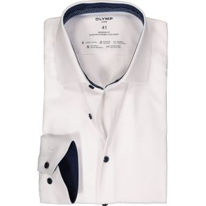 OLYMP 24/7 modern fit overhemd, mouwlengte 7, herringbone, wit (contrast) 40