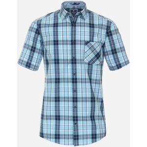 3 voor 99 | Redmond modern fit overhemd, korte mouw, popeline, blauw geruit 37/38