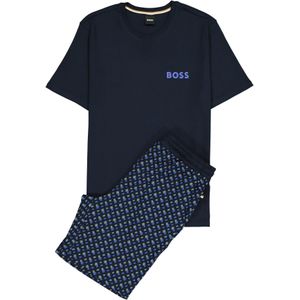 BOSS Relax Short Set, heren shortama set, kobalt blauw dessin -  Maat: M