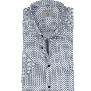 MARVELIS comfort fit overhemd, korte mouw, popeline, wit met licht- en donkerblauw dessin 40