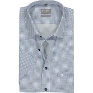 OLYMP comfort fit overhemd, korte mouw, popeline, wit met licht- en donkerblauw dessin 52