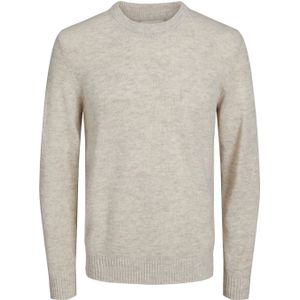 JACK & JONES Lambswool knit crew neck slim fit, heren pullover wol met O-hals, zandkleur melange -  Maat: XL