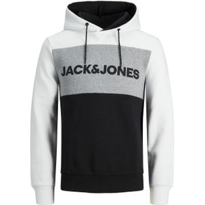JACK & JONES Logo blocking sweat hood slim fit, heren hoodie katoenmengsel met capuchon, wit -  Maat: L