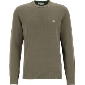 Lacoste trui katoen O-hals, gebreide heren trui, olijfgroen