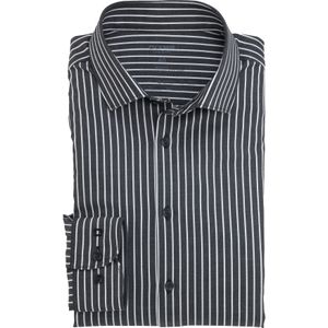 OLYMP 24/7 Level 5 body fit overhemd, twill, zwart gestreept