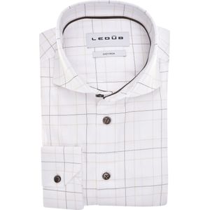 Ledub modern fit overhemd, popeline, wit met bruin en beige geruit