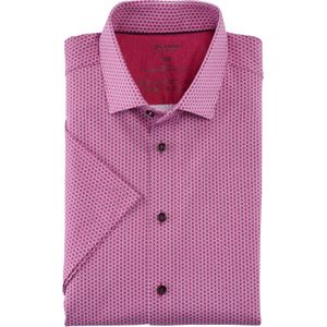 OLYMP 24/7 Level 5 body fit overhemd, korte mouw, tricot, fuchsia dessin