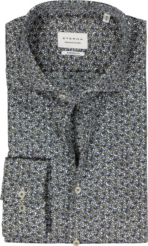 ETERNA modern fit overhemd, twill, groen dessin