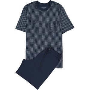 SCHIESSER heren shortama, O-hals, blauw met wit dessin