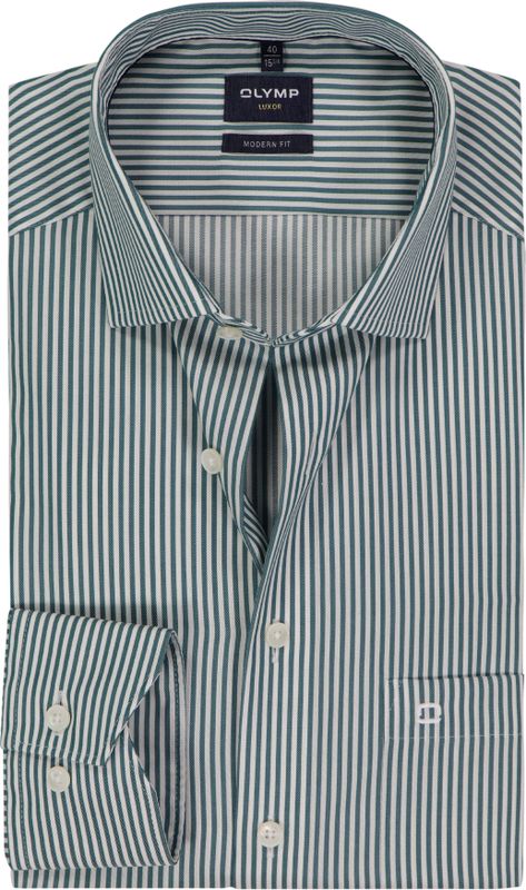 OLYMP - Luxor - Overhemd - Groen Gestreept - Strijkvrij - Boordmaat 38