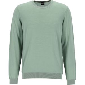 BOSS - Leno - Pullover - Groen - Slim Fit - O-hals - Wol