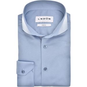 Ledub slim fit overhemd, jersey, middenblauw