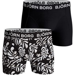 Bjorn Borg Cotton Stretch boxers, heren boxers normale lengte (2-pack), zwart en print -  Maat: S