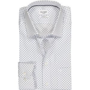 OLYMP Tendenz modern fit overhemd, wit met licht- en donkerblauw dessin 44