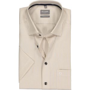 OLYMP comfort fit overhemd, korte mouw, structuur, beige met wit gestreept (contrast) 44