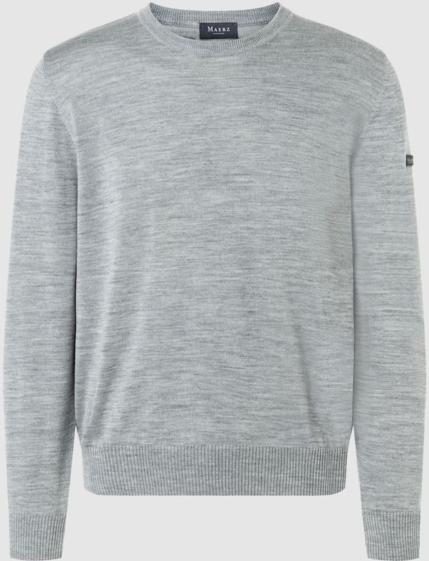 MAERZ Classic Fit heren trui met O-hals wol, grijs