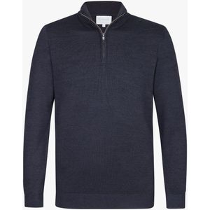 Michaelis heren trui katoenmengsel, slim fit trui met korte rits, navy blauw