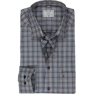 MARVELIS comfort fit overhemd, twill, blauw, wit en bruin geruit 44
