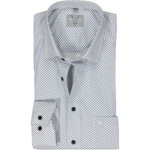 MARVELIS comfort fit overhemd, popeline, wit met donkerblauw dessin