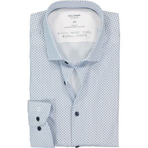 OLYMP Level 5 body fit overhemd 24/7, wit met licht- en donkerblauw dessin tricot 43
