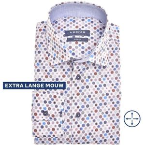 Ledub modern fit overhemd, mouwlengte 72 cm, wit met blauw en bruin dessin