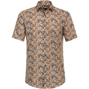 VENTI modern fit overhemd, korte mouw, popeline, beige dessin