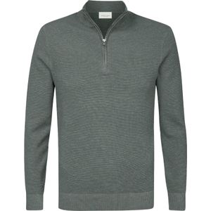 Profuomo heren trui katoen, slim fit trui met korte rits, groen -  Maat: M