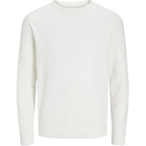 JACK & JONES Basic knit crew neck slim fit, heren pullover katoen met O-hals, offwhite