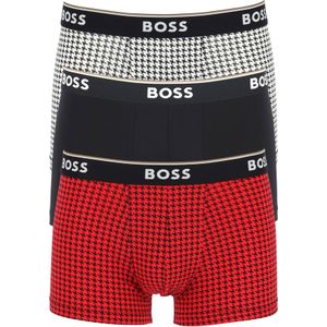 HUGO BOSS Power trunks (3-pack), heren boxers kort, rood-zwart geruit, zwart en zwart-wit geruit