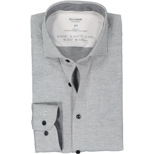 OLYMP 24/7 Level 5 body fit overhemd, mouwlengte 7, tricot, grijs met wit mini dessin 39