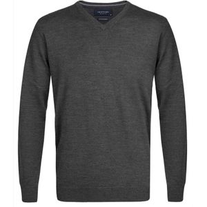 Profuomo slim fit trui wol, heren pullover V-hals, antraciet grijs