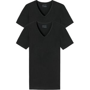 SCHIESSER 95/5 T-shirts (2-pack), V-hals, zwart -  Maat: M