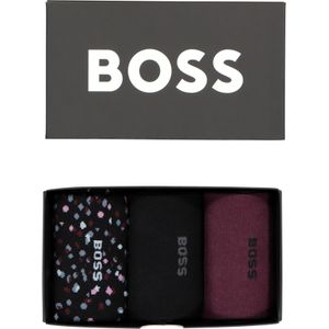HUGO BOSS cadeauset sokken, giftbox met 3 paar heren sokken, zwart, bordeaux en dessin