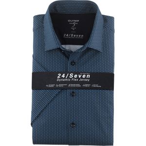 OLYMP 24/7 Level 5 body fit overhemd, korte mouw, tricot, marineblauw dessin