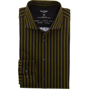 OLYMP 24/7 No. 6 Six super slim fit overhemd, tricot, olijfgroen gestreept