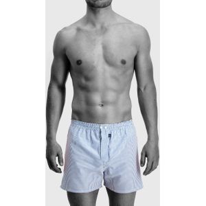 Claesen's Cls No.1 normale lengte boxer met gulp (2-pack), heren woven hybride boxer, wit, licht blauw gestreept