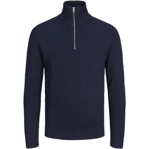 JACK & JONES Perfect knit half zip slim fit, heren schipperstrui katoenmengsel met opstaande boord, blauw