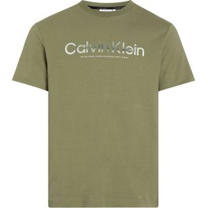 Calvin Klein Diffused Logo T-shirt, heren T-shirt korte mouw O-hals, groen -  Maat: M
