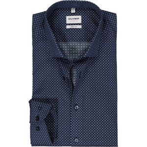 OLYMP - Level 5 - Body Fit Overhemd - Donkerblauw met Wit en Lichtblauw Dessin - Strijkvriendelijk